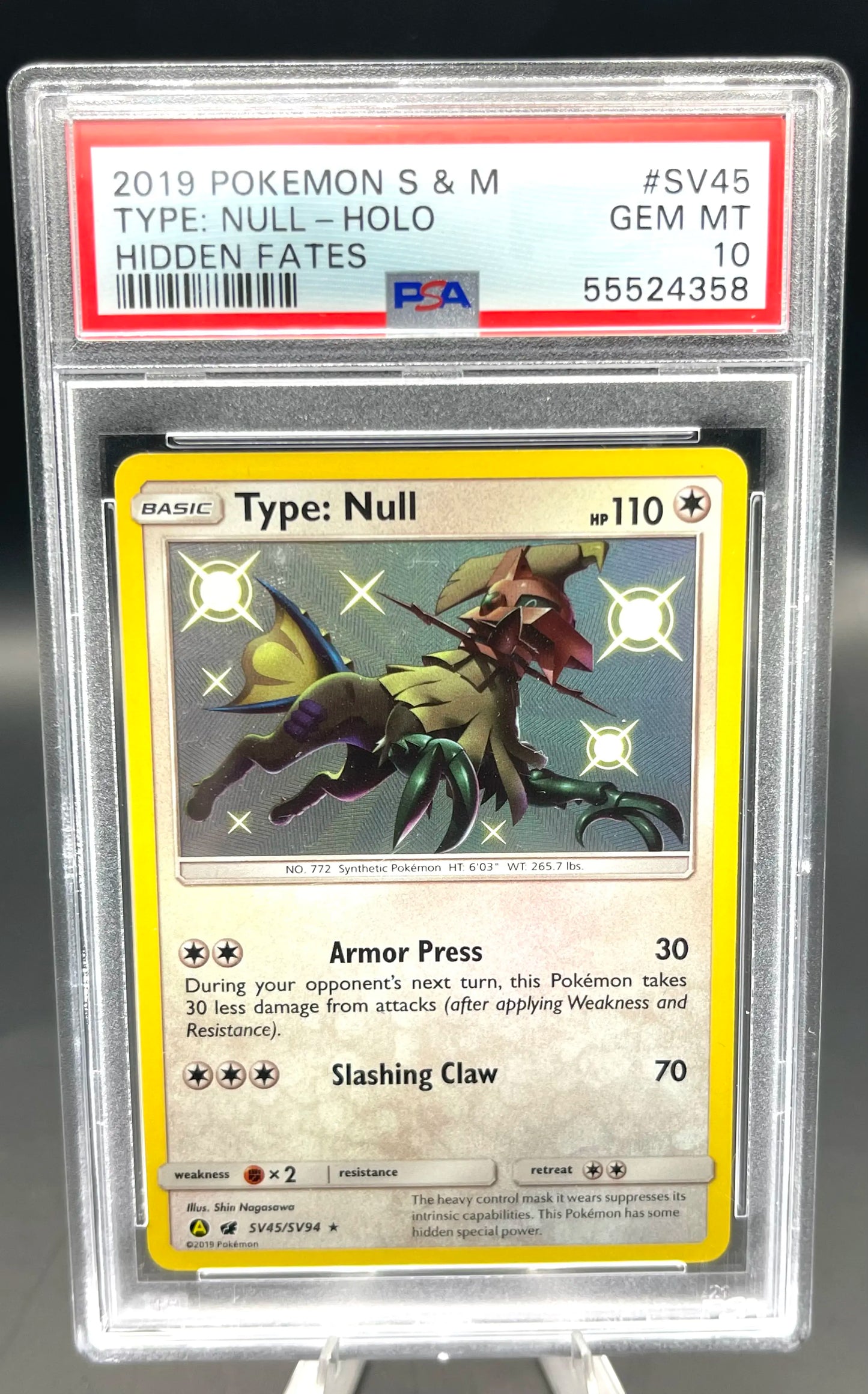 Pokémon trading card in a protective case with PSA grading label