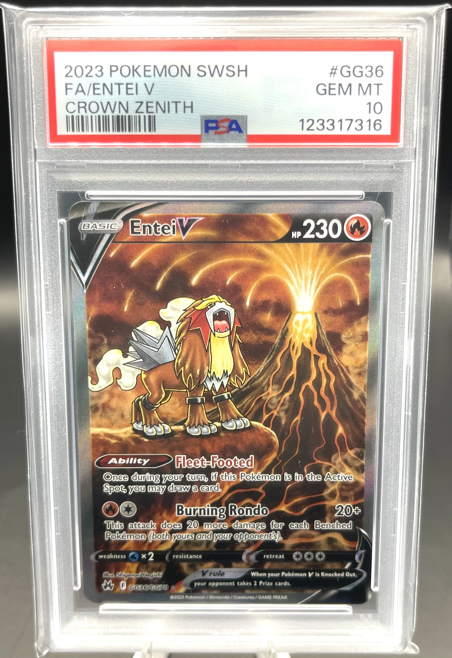Pokémon trading card in a protective case with PSA grading label