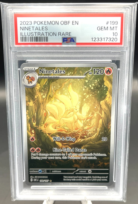 Pokémon trading card featuring Ninetales in a protective case with PSA grading label.
